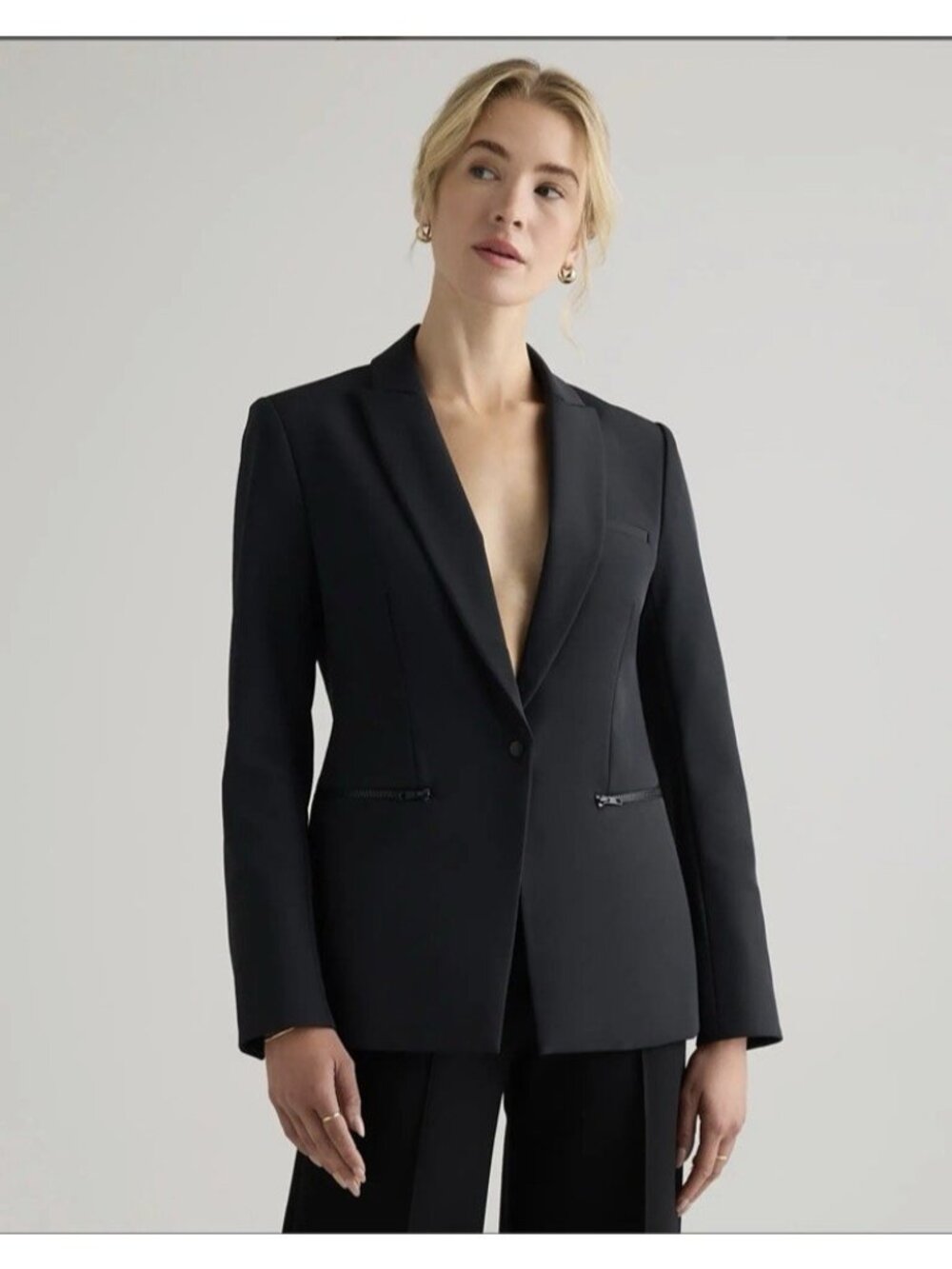 Quince Scuba Single-Breasted Convertible Blazer Black  Size S